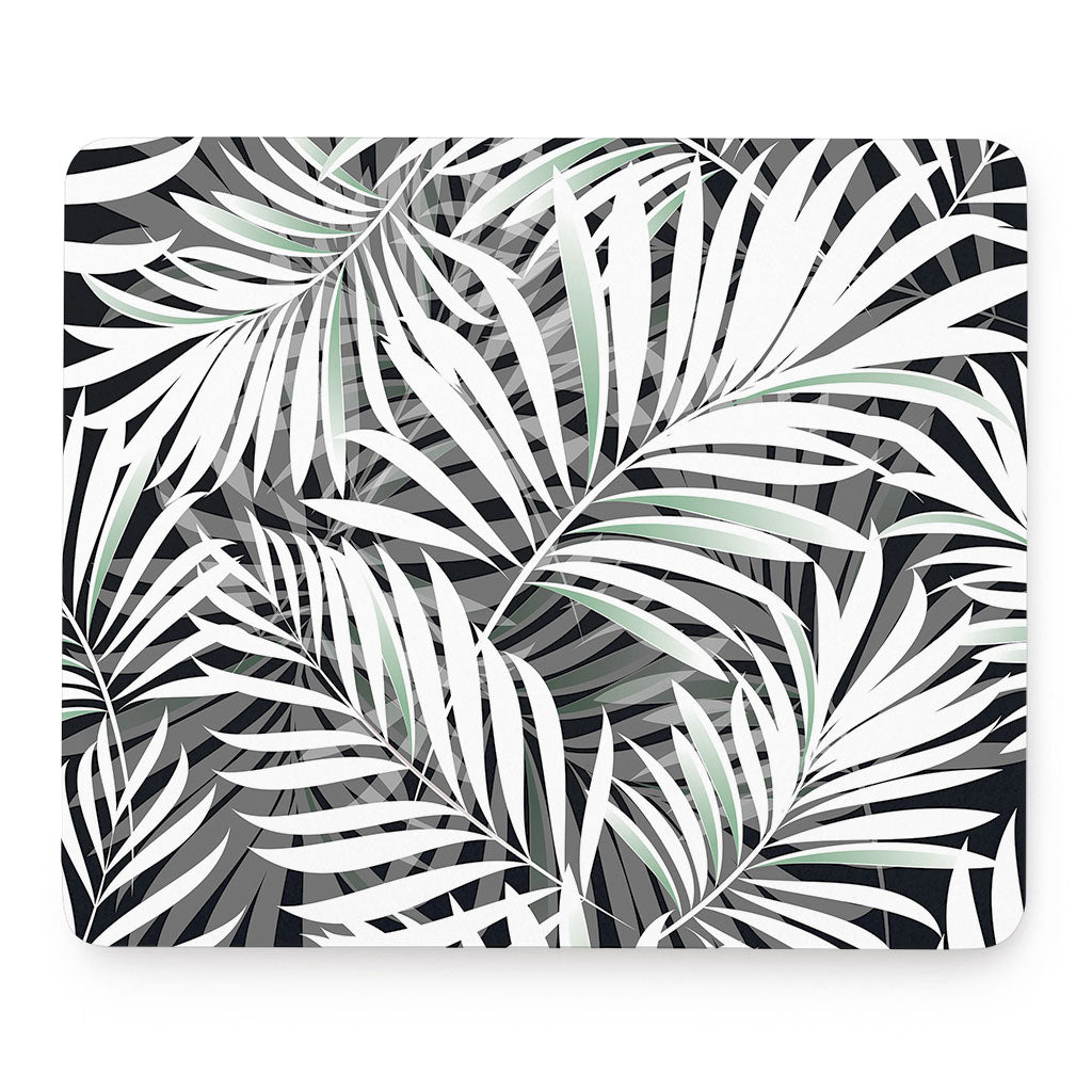Black White Tropical Leaf Pattern Print Mouse Pad