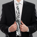 Black White Tropical Leaf Pattern Print Necktie