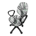 Black White Tropical Leaf Pattern Print Office Chair Cover