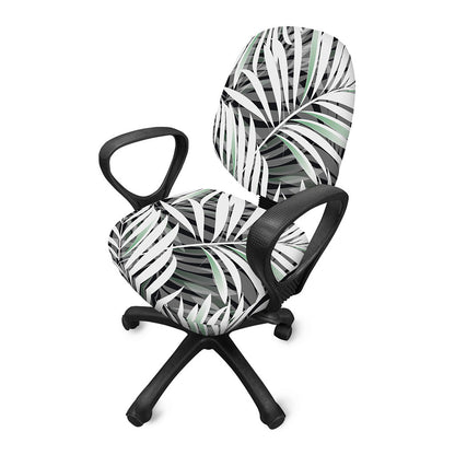 Black White Tropical Leaf Pattern Print Office Chair Cover