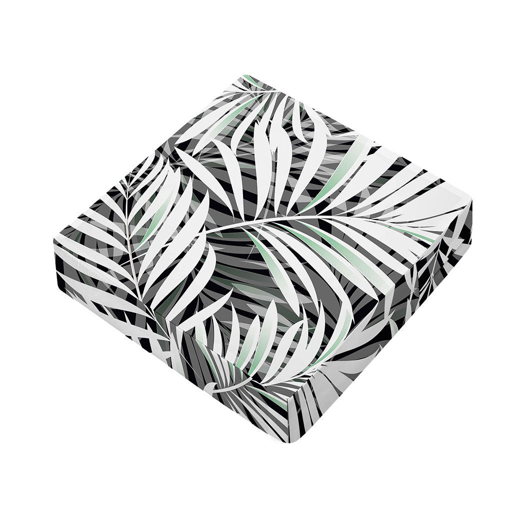 Black White Tropical Leaf Pattern Print Outdoor Seat Cushion Cover