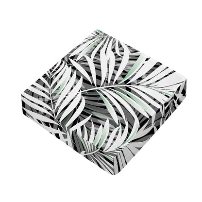 Black White Tropical Leaf Pattern Print Outdoor Seat Cushion Cover