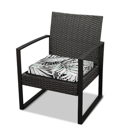 Black White Tropical Leaf Pattern Print Outdoor Seat Cushion Cover