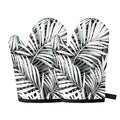 Black White Tropical Leaf Pattern Print Oven Mitts