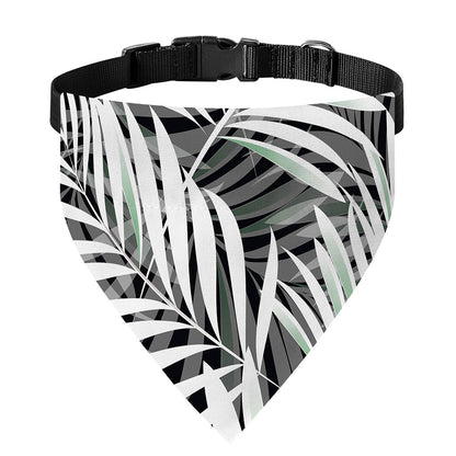 Black White Tropical Leaf Pattern Print Over The Collar Dog Bandana