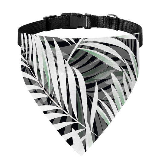 Black White Tropical Leaf Pattern Print Over The Collar Dog Bandana