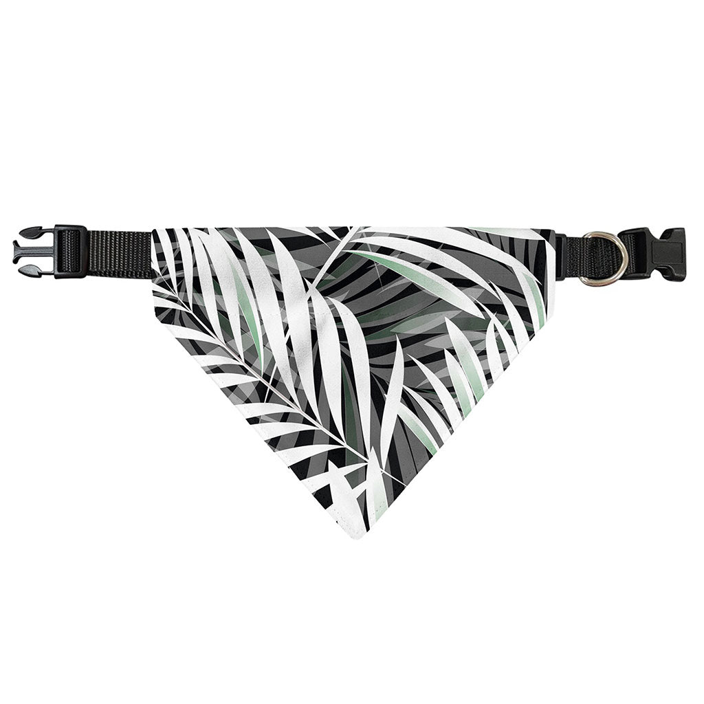 Black White Tropical Leaf Pattern Print Over The Collar Dog Bandana