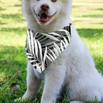 Black White Tropical Leaf Pattern Print Over The Collar Dog Bandana