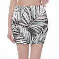 Black White Tropical Leaf Pattern Print Pencil Mini Skirt