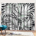 Black White Tropical Leaf Pattern Print Pencil Pleat Curtains