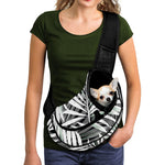 Black White Tropical Leaf Pattern Print Pet Sling Carrier