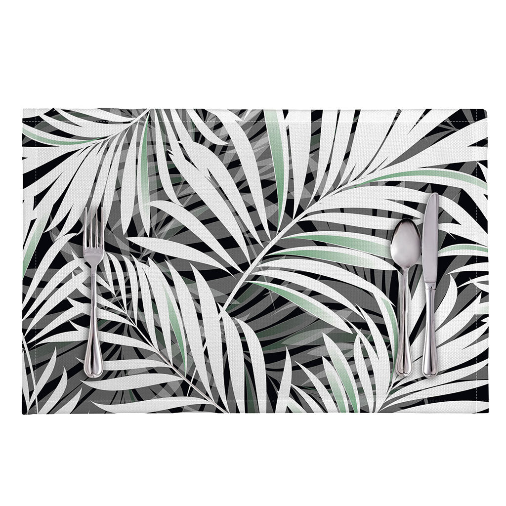 Black White Tropical Leaf Pattern Print Placemat