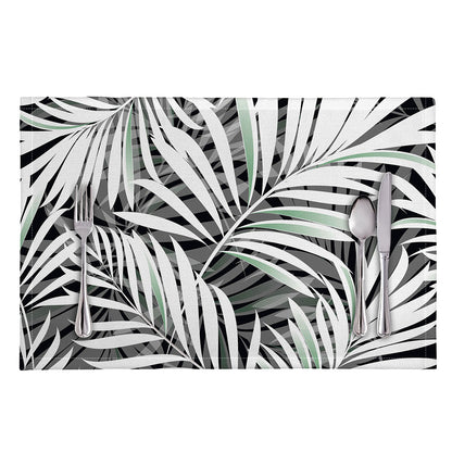 Black White Tropical Leaf Pattern Print Placemat