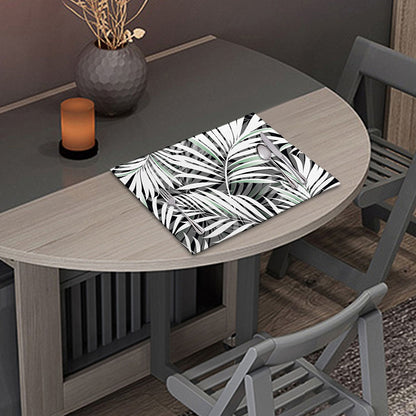 Black White Tropical Leaf Pattern Print Placemat