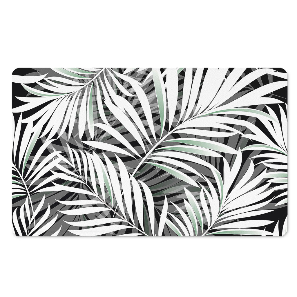 Black White Tropical Leaf Pattern Print Polyester Doormat