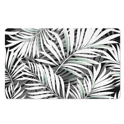 Black White Tropical Leaf Pattern Print Polyester Doormat