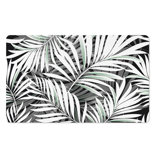 Black White Tropical Leaf Pattern Print Polyester Doormat