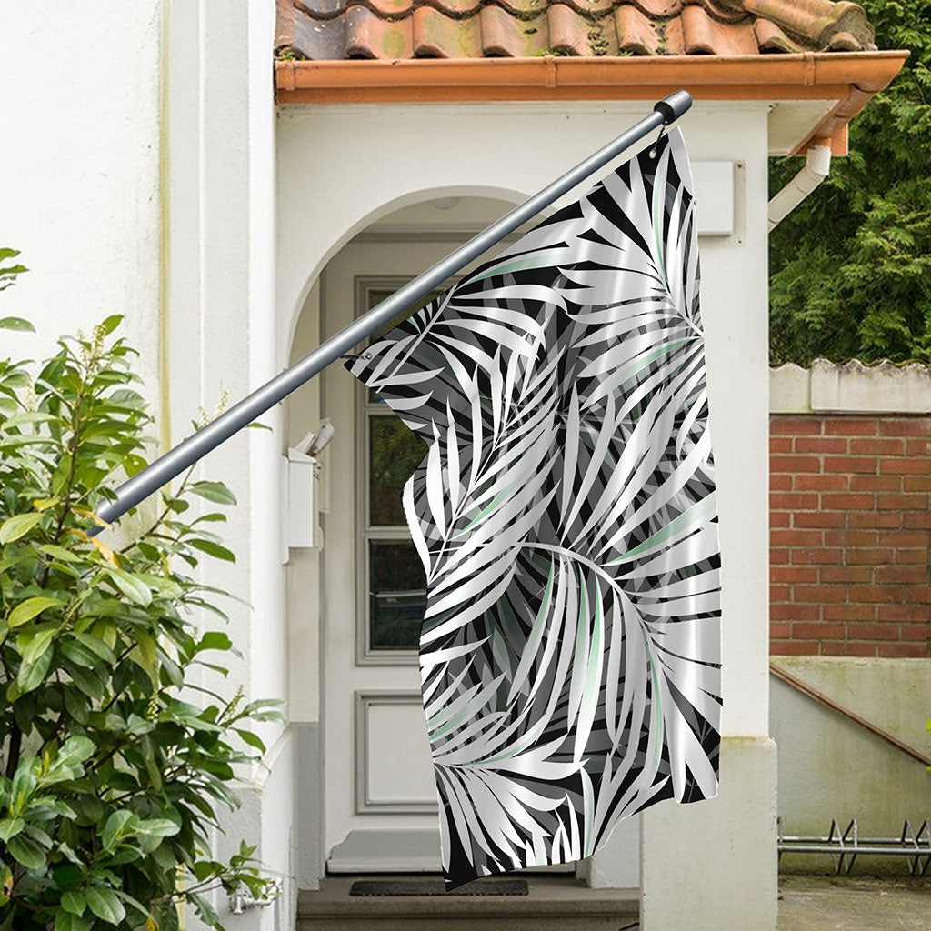 Black White Tropical Leaf Pattern Print Polyester Flag