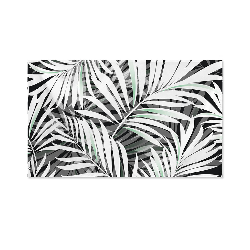 Black White Tropical Leaf Pattern Print Polyester Flag