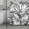 Black White Tropical Leaf Pattern Print Polyester Shower Curtain