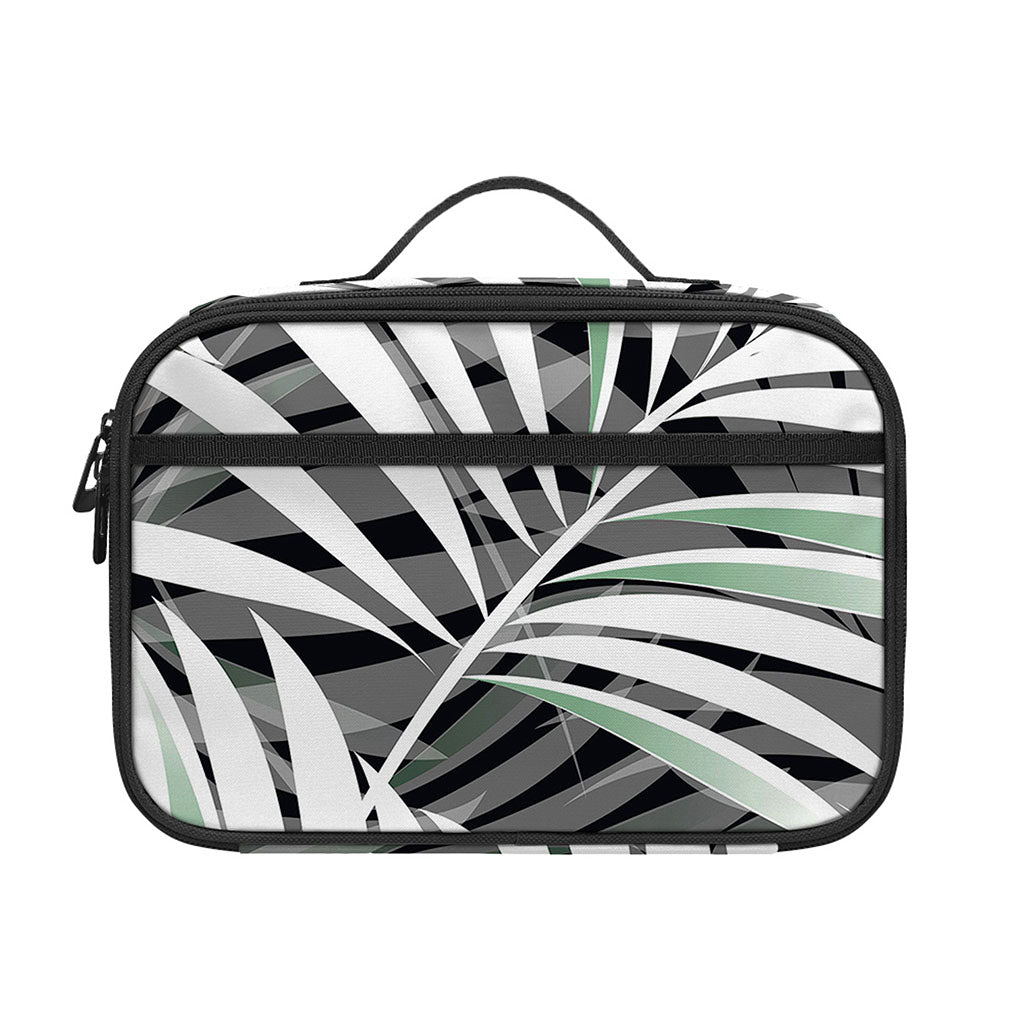 Black White Tropical Leaf Pattern Print Portable Lunch Bag
