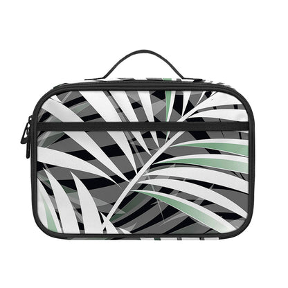 Black White Tropical Leaf Pattern Print Portable Lunch Bag