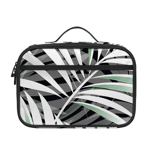 Black White Tropical Leaf Pattern Print Portable Lunch Bag