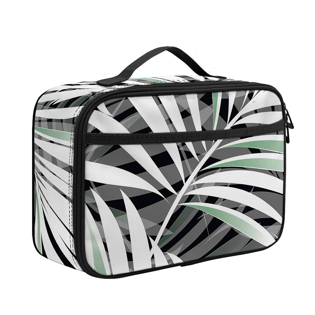 Black White Tropical Leaf Pattern Print Portable Lunch Bag