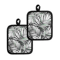 Black White Tropical Leaf Pattern Print Pot Holders