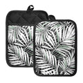 Black White Tropical Leaf Pattern Print Pot Holders With Pocket