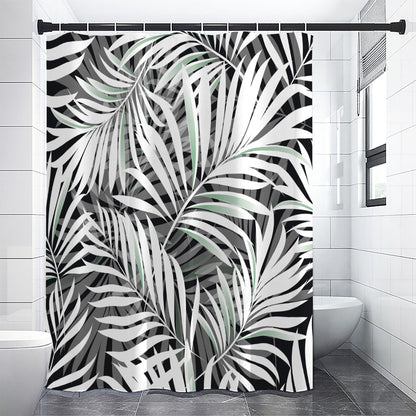 Black White Tropical Leaf Pattern Print Premium Shower Curtain