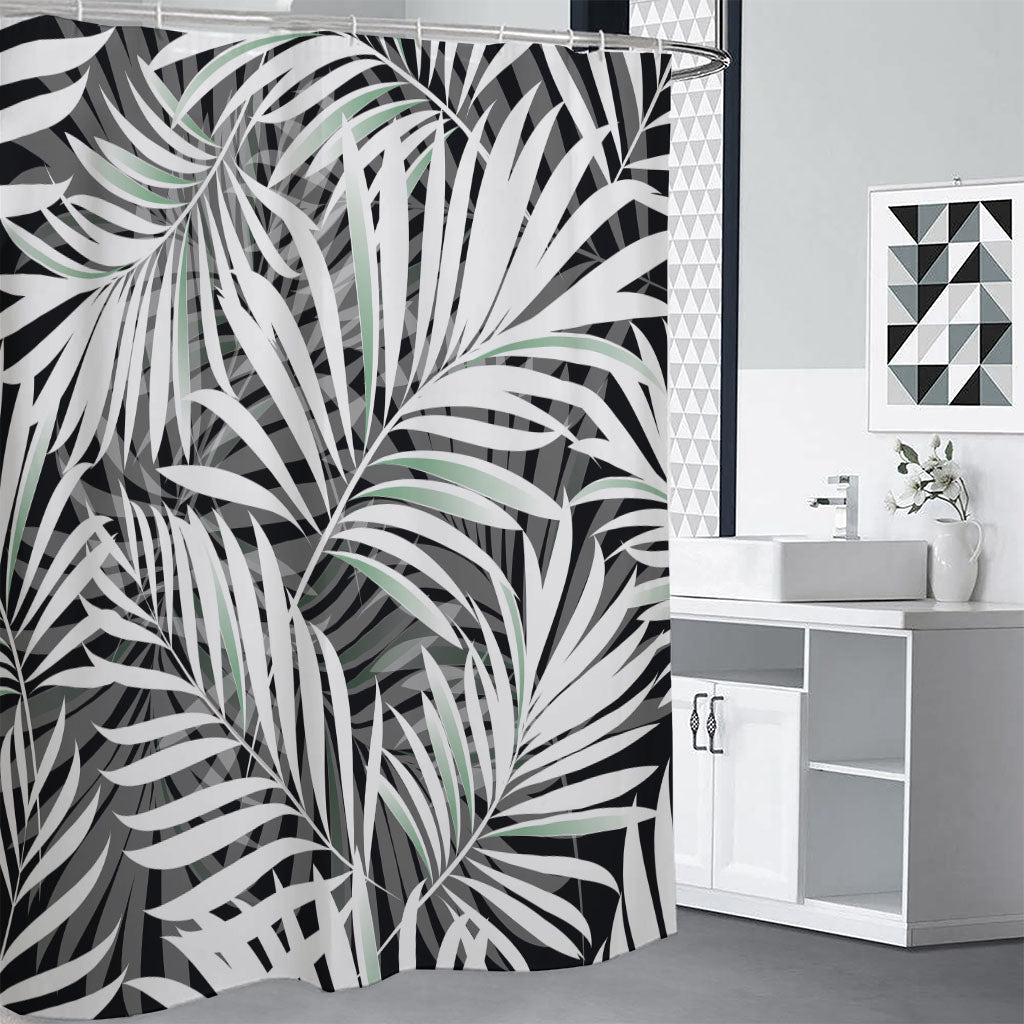 Black White Tropical Leaf Pattern Print Premium Shower Curtain