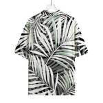 Black White Tropical Leaf Pattern Print Rayon Hawaiian Shirt