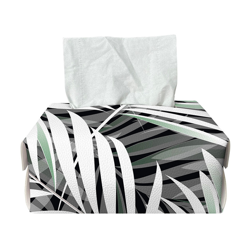 Black White Tropical Leaf Pattern Print Rectangle Tissue Box Cover