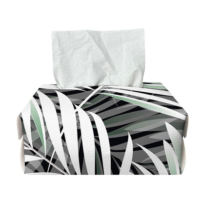 Black White Tropical Leaf Pattern Print Rectangle Tissue Box Cover