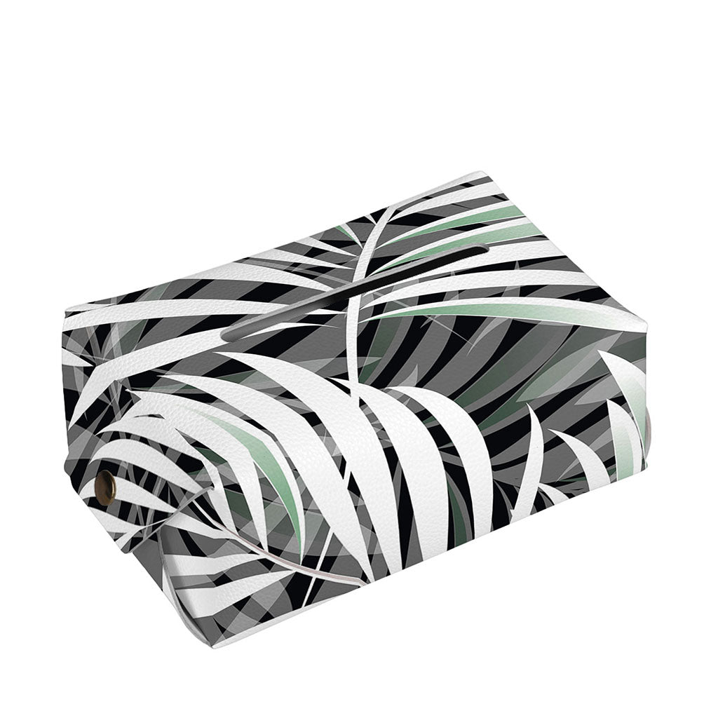 Black White Tropical Leaf Pattern Print Rectangle Tissue Box Cover
