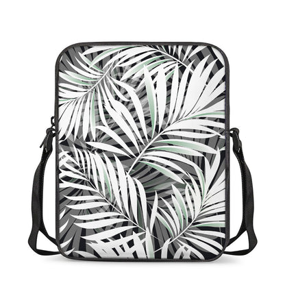 Black White Tropical Leaf Pattern Print Rectangular Crossbody Bag