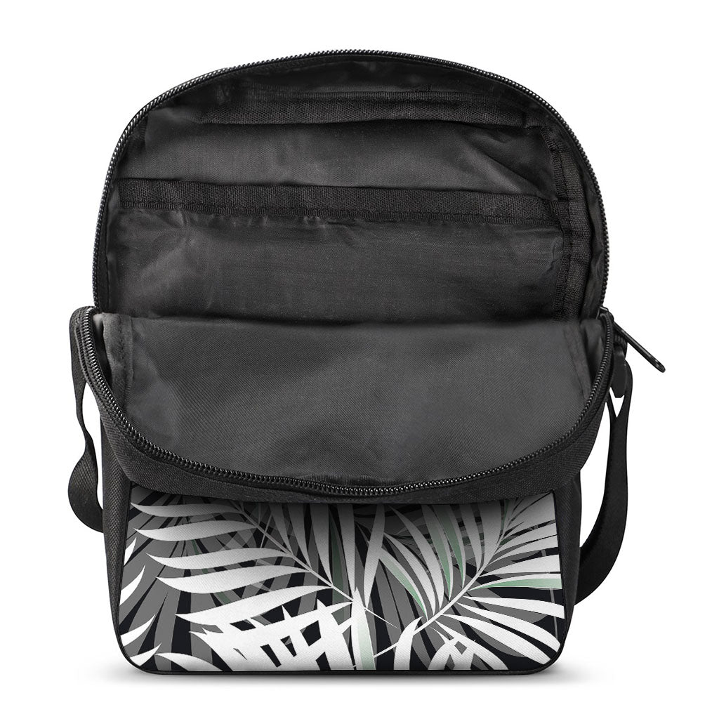 Black White Tropical Leaf Pattern Print Rectangular Crossbody Bag