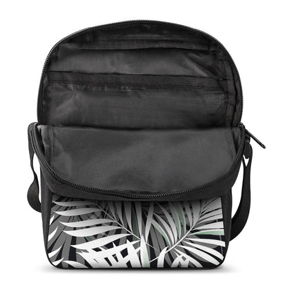 Black White Tropical Leaf Pattern Print Rectangular Crossbody Bag