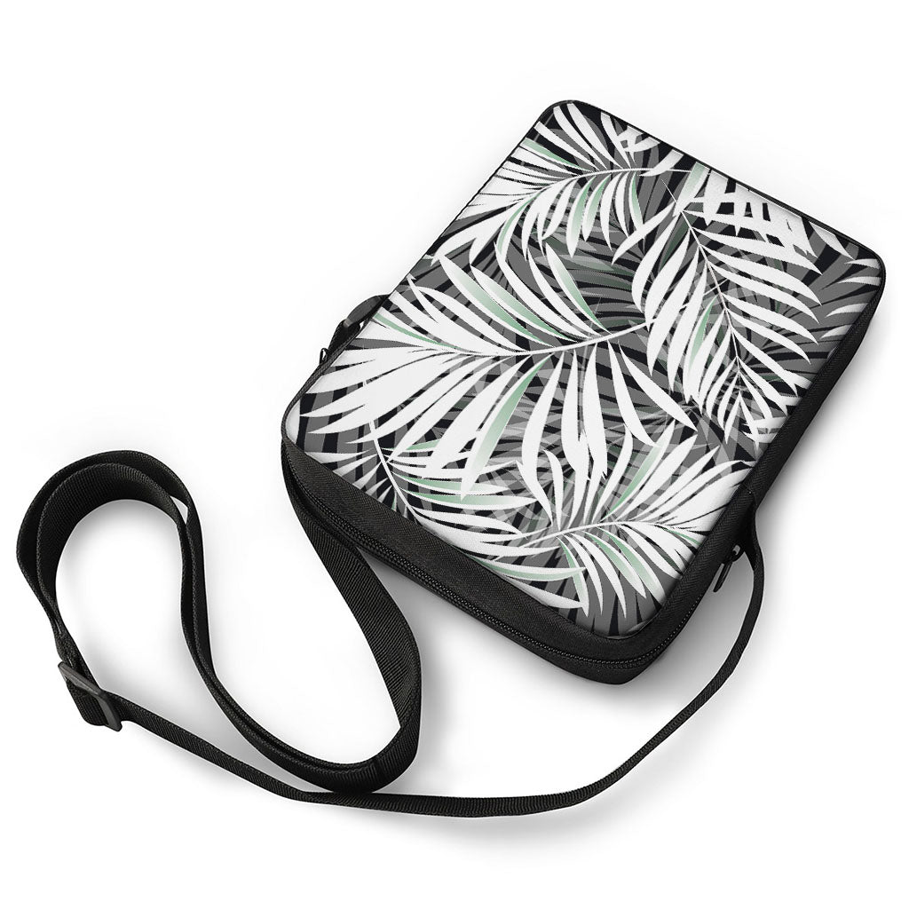 Black White Tropical Leaf Pattern Print Rectangular Crossbody Bag