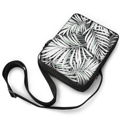 Black White Tropical Leaf Pattern Print Rectangular Crossbody Bag