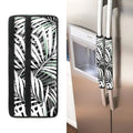 Black White Tropical Leaf Pattern Print Refrigerator Handle Covers