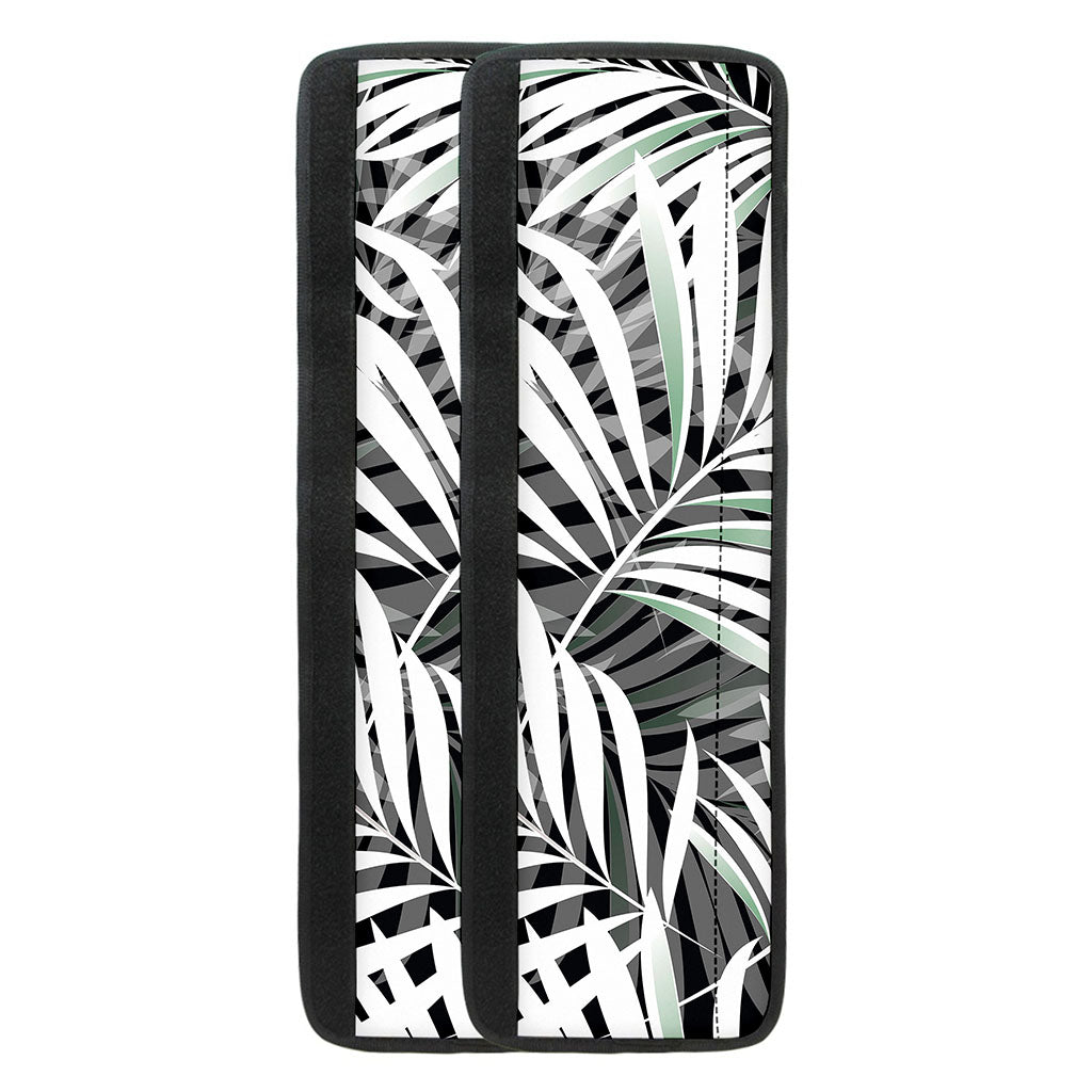 Black White Tropical Leaf Pattern Print Refrigerator Handle Covers
