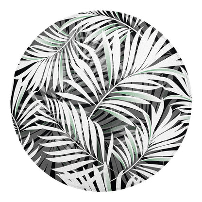 Black White Tropical Leaf Pattern Print Round Blanket