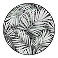 Black White Tropical Leaf Pattern Print Round Floor Mat