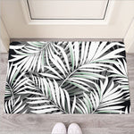 Black White Tropical Leaf Pattern Print Rubber Doormat