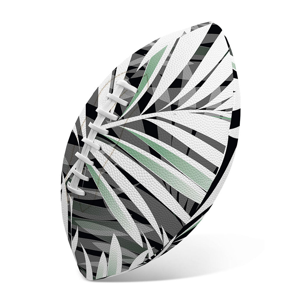 Black White Tropical Leaf Pattern Print Rugby Ball