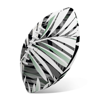 Black White Tropical Leaf Pattern Print Rugby Ball