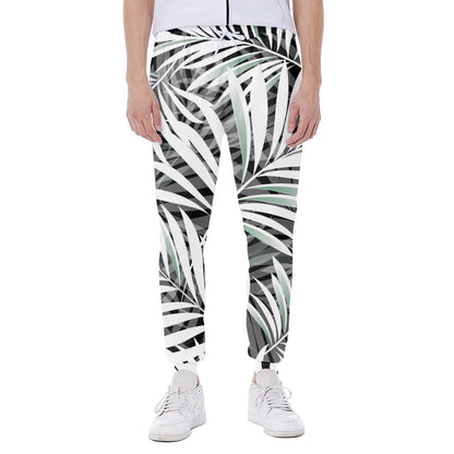 Black White Tropical Leaf Pattern Print Scuba Joggers