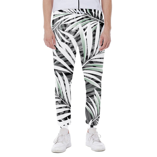 Black White Tropical Leaf Pattern Print Scuba Joggers